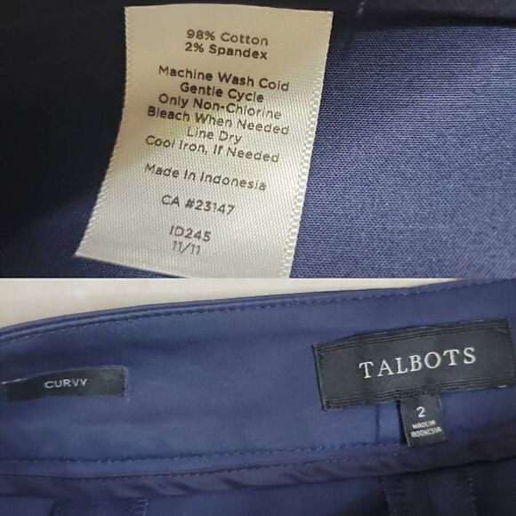Talbots Curvy Cropped Side Zip Flat Front Cotton Pants Navy Blue 2 - Picture 5 of 10